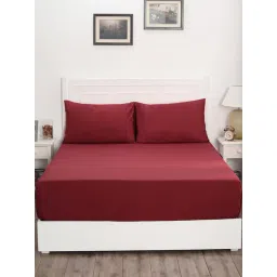 Maspar Colorart Slumber Red 200 TC Cotton Queen Size Bed Sheet with 2 Pillow Cover-picture-45