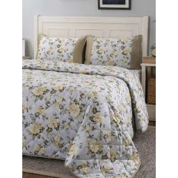 Maspar Eclectic Garden Beige Cotton Blend Printed 200 TC Queen Bedsheet - Set of 4-picture-18