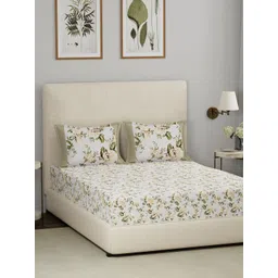 MASPAR Eclectic Garden Beige Printed Cotton 210 T C King Bed Sheet With 2 Pillow Covers-picture-35