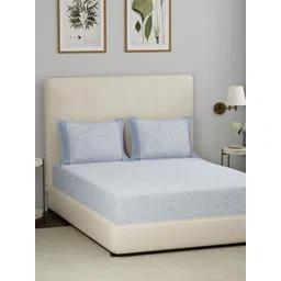 MASPAR Eclectic Garden Blue & Grey Printed 210 TC Pure Cotton Bed Sheet With 2 Pillow Case-picture-29