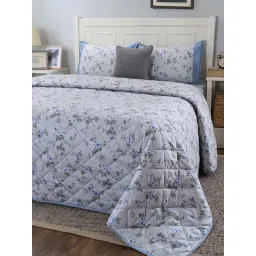Maspar Eclectic Garden Blue Cotton Blend Printed 200 TC Double Bedsheet - Set of 6-picture-31