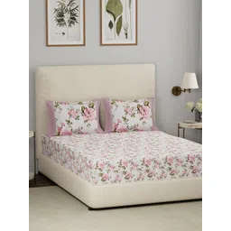 MASPAR Eclectic Garden White & Red Printed 210 TC Cotton King Bed Sheet & 2 Pillow Cover-picture-36