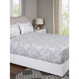 Maspar Everbloom Blue Cotton Floral 300 TC Single Fitted Bedsheet with 1 Pillow Case-picture-22