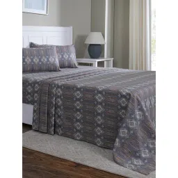 Maspar Gareth Orange Cotton Geometric 144 TC Double Flat Bedsheet with 2 Pillow Cases-picture-10