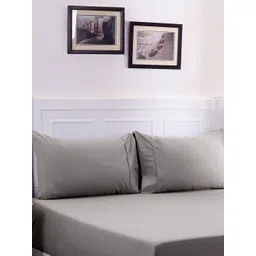 MASPAR Grey Pure Cotton 200 TC Fitted Queen Bedsheet with 2 Pillow Covers-picture-19