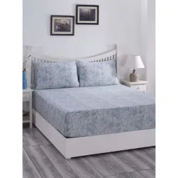 Maspar Hues PBS Nomad Scuplt Orlean Blue & Grey Cotton 210 TC Double Bedsheet & 2 Pillow Covers-picture-30