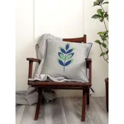 Maspar Patchy Leaf Blue & Grey Cotton Cushion Cover - Set of 1-picture-10