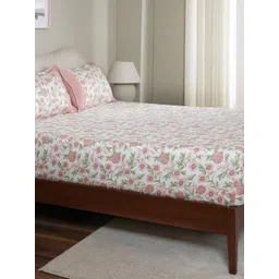 MASPAR Pink Floral Printed Pure Cotton 200 TC Fitted King Bedsheet Set 2.75 x 2.75 m-picture-28