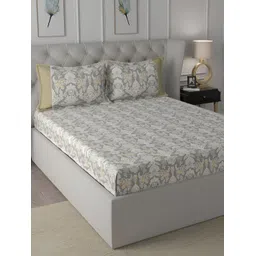 MASPAR Regency Grey Floral Printed 144TC Cotton King Bedsheet & 2 Pillow Covers-picture-14