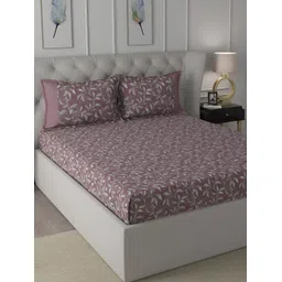 MASPAR Rust & Grey Floral Printed 200TC Cotton King Bedsheet With Pillow Cover-picture-10