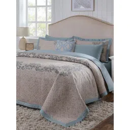 Maspar Seamless Scroll Blue Cotton Floral 400 TC Double Bedsheet Sets-picture-13