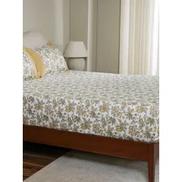 MASPAR White & Yellow Floral Printed Cotton 200 TC King Bedsheet Set 2.75 x 2.75 m-picture-21