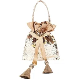 masq by Q-One Gold Sequin Potli Bag for Women | Party & Wedding Clutch Bag | Handcrafted Drawstring Potli with Tassels | Festive & Ethnic Gift Pouch for Ladies-picture-16