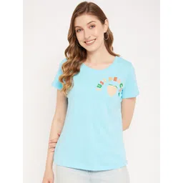 Mast & Harbour Blue Typography Printed Cotton T-shirt image 1