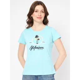 Mast & Harbour Blue Typography Printed Pure Cotton T-shirt-picture-20