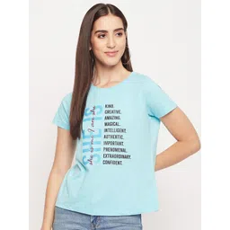Mast & Harbour Blue Typography Printed Pure Cotton T-shirt-picture-14