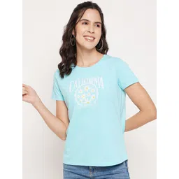 Mast & Harbour Blue Typography  Printed Pure Cotton T-shirt-picture-19