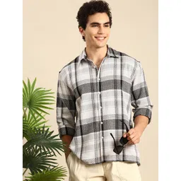 Mast & Harbour Checked Drop-Shoulder Sleeves Relaxed Fit Knitted Casual Shirt-picture-36