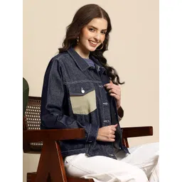 Mast & Harbour Colourblocked Pure Cotton Trucker Denim Jacket-picture-11