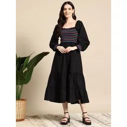 Mast & Harbour Embroidered Bishop Sleeves Pure Cotton Fit & Flare Midi Dress-picture-33