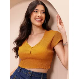 Mast & Harbour Extended Sleeves Smocked V-Neck Crop Top-picture-10