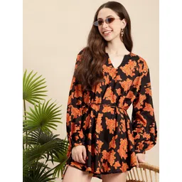 Mast & Harbour Floral Print Cuffed Sleeves A-Line Mini Dress image 1