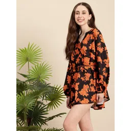 Mast & Harbour Floral Print Cuffed Sleeves A-Line Mini Dress image 3