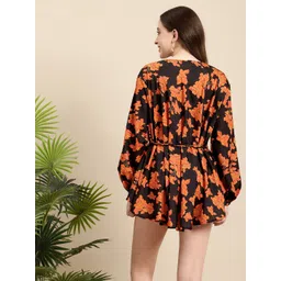 Mast & Harbour Floral Print Cuffed Sleeves A-Line Mini Dress image 2