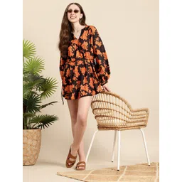 Mast & Harbour Floral Print Cuffed Sleeves A-Line Mini Dress image 5