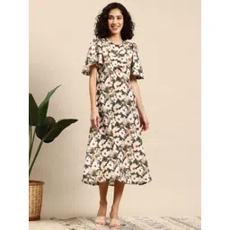 Mast & Harbour Floral Print Flared Sleeve A-Line Midi Dress-picture-34