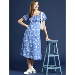 Mast & Harbour Floral Print Puff Sleeve A-Line Midi Dress-picture-35