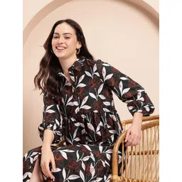 Mast & Harbour Floral Print Puff Sleeve A-Line Midi Dress-picture-12