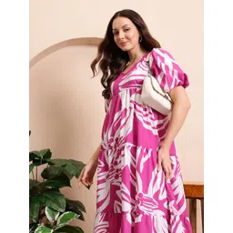 Mast & Harbour Floral Print Puff Sleeve A-Line Midi Dress-picture-32