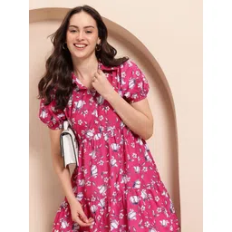 Mast & Harbour Floral Print Puff Sleeve Tiered A-Line Dress-picture-30