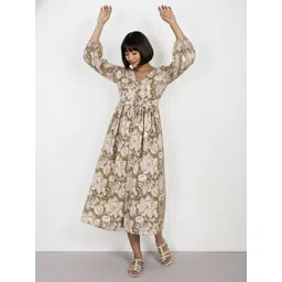 Mast & Harbour Floral Print Puff Sleeves Fit & Flare Midi Dress-picture-35