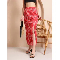 Mast & Harbour Floral Print Side Slit Straight Midi Skirt-picture-32
