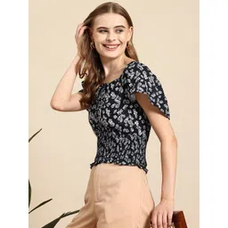 Mast & Harbour Floral Print Smocked Blouson Top-picture-33