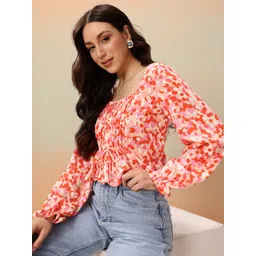 Mast & Harbour Geometric Printed Square Neck Gathers Tie-Ups Crop Top-picture-22