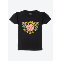 Mast & Harbour Girls Black And Yellow Typography Printed Pure Cotton T-Shirt-image-35