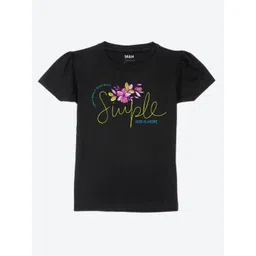 Mast & Harbour Girls Black Typography Pure Cotton Printed T-Shirt-picture-34