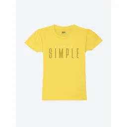 Mast & Harbour Girls Yellow Typography Printed Puff Sleeves Pure Cotton T-shirt-picture-26