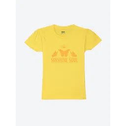 Mast & Harbour Girls Yellow Typography Printed Pure Cotton T-Shirt-picture-23