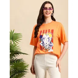 Mast & Harbour Graphic Printed Drop-Shoulder Sleeves Pure Cotton Causal T-shirt-picture-16