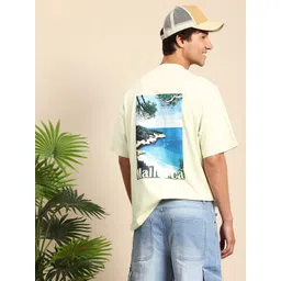 Mast & Harbour Graphic Printed Drop-Shoulder Sleeves Relaxed Fit Pure Cotton T-shirt-picture-20