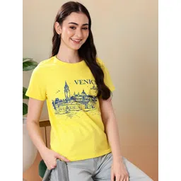 Mast & Harbour Graphic Printed Pure Cotton T-shirt-picture-39