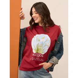 Mast & Harbour Graphic Printed Round Neck Cotton Oversized T-shirt-picture-39