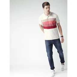 mast & harbour Mast  Harbour Men Off-White Striped Polo Collar Pure Cotton T-shirt-picture-44