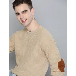 Mast & Harbour Men Beige Solid Pullover Sweater-picture-13