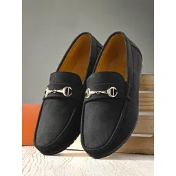 Mast & Harbour Men Black And Gold-toned Lightweight Horsebit Loafers-image-29