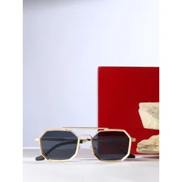 Mast & Harbour Men Black Lens & Gold-Toned Sunglasses With UV Protected Lens-picture-29